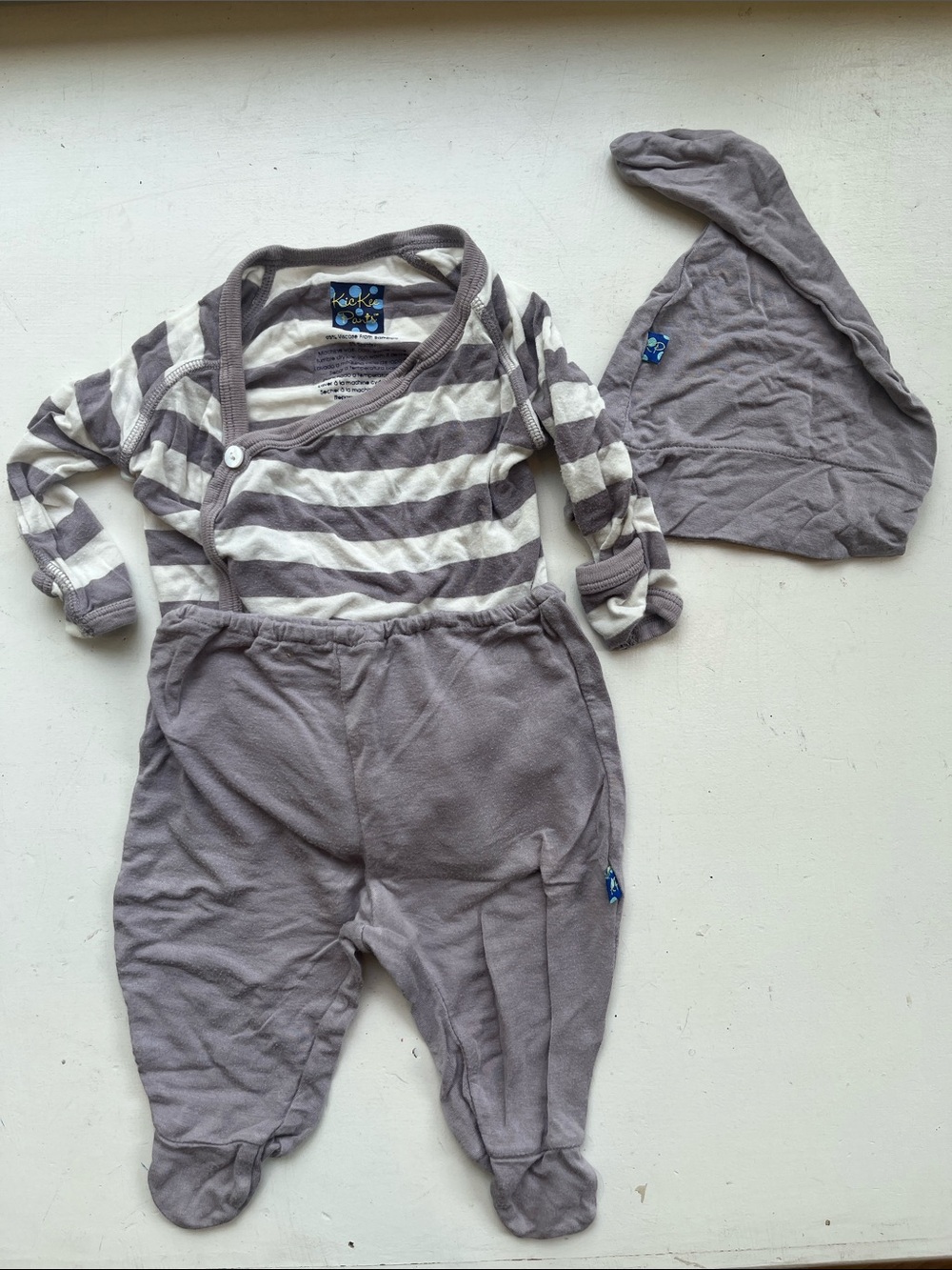 Kickee Pants Kids Gray Mauve Striped Outfit Onesie Pants Hat Set